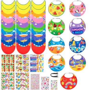 Imagem de Kits de artesanato de chapéus de feltro de verão para crianças a granel, atividades de chapéu de sol de praia DIY com adesivos para suprimentos de festa havaiano/luau/submarino (montagem necessária)