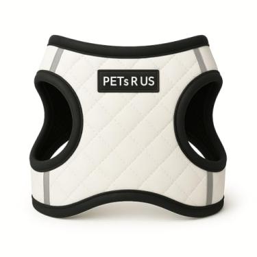 Imagem de Peitoral para cães Step-in, design clássico, acolchoado, couro vegano, reflexivo, leve, respirável, macio, branco, preto, durável, acessório para animais de estimação (branco, médio: pescoço = 10-12,5