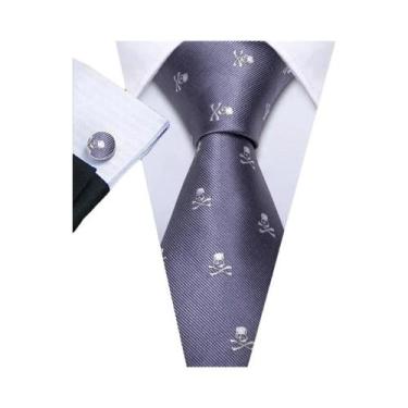 Imagem de Conjunto de Gravata e Abutões Masculinos - Seda Jacquard Preto, Branco