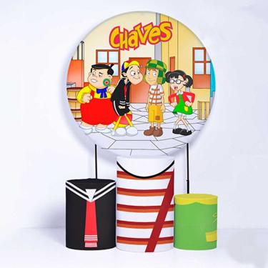 Imagem de Kit Painel de Festa Redondo de 1,50m e Trio de Cilindros Chaves - Fera Print