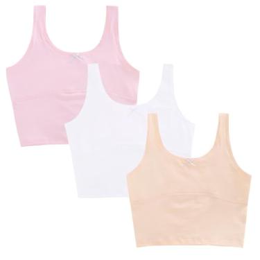 Imagem de DOCOLL Sutiãs de treinamento para adolescentes sutiãs de algodão para crianças de 7 a 12 anos, branco-médio/rosa/bege, 8-9 Anos