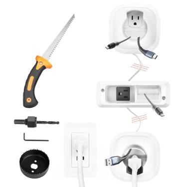 Imagem de Kit de gerenciamento de cabos de parede, hider de cabo para TV e soundbar montado na parede – Inclui gerenciamento de cabos de energia e baixa tensão, acessório de perfuração de serra circular e serra