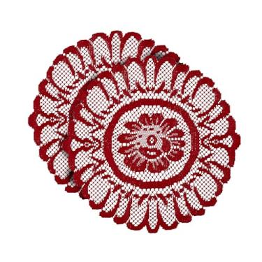 Imagem de Jayla 2 peças de jogo americano redondo de renda para mesas bordadas, vintage, crochê, renda floral, vintage, casamento, vermelho, 38 cm