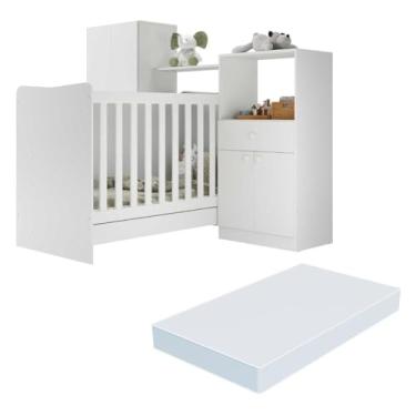 Imagem de Quarto Infantil com Berço 4 em 1 e Colchão Incluso Sofia Multimóveis Branco
