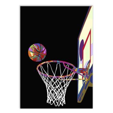 Imagem de Placa Decorativa Basquete Ilustração Pop Arte Cesta Decoração Quarto Sala