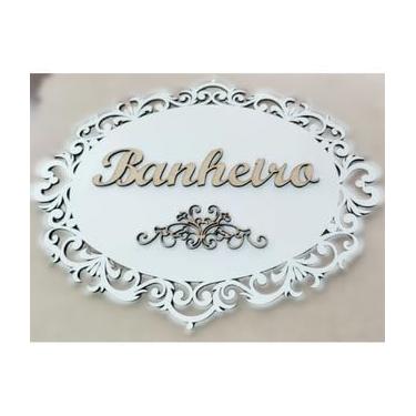 Imagem de Placa Arabesco Decorativa em MDF, 30 cm, Branco, para Banheiro