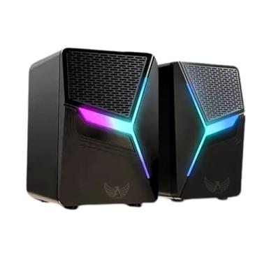 Imagem de Caixa de Som RGB com Bluetooth, Entrada P2 e USB – Alto-Falante para PC, Notebook e Gamer – Som Estéreo com Iluminação LED