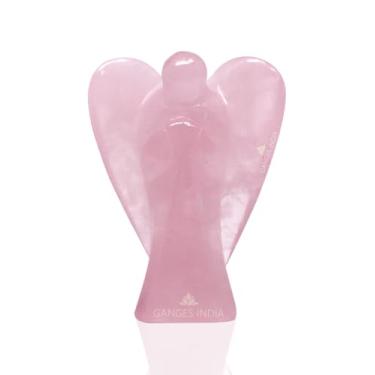 Imagem de Gangesindia® Estatueta de anjo da guarda de quartzo rosa esculpida à mão em pedra natural 5 cm