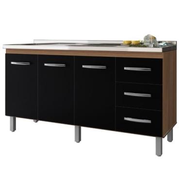 Imagem de Balcão Para Pia Diana 150 cm 3 Portas Savana Preto Moblis