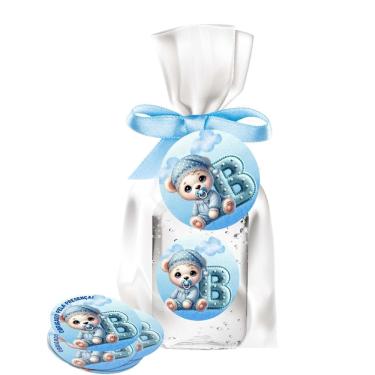 Imagem de kit 25 Lembrancinhas Alcool Gel Ursinho Azul Maternidade e Chá De Bebê