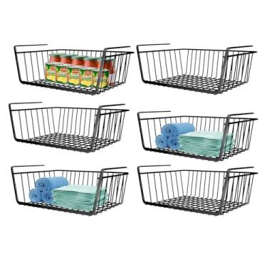 Imagem de Ankuce Pacote Com 6 Cestos Para Pendurar Sob A Prateleira, Organizador De Armário Cozinha, Prateleiras Arame Deslizantes Balcão, Despensa, Mesa, Estante, Preta