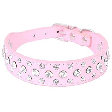 Imagem de Coleiras de couro de strass personalizadas Dog Kingdom de 25,4 cm a 61 cm de comprimento personalizado para cães e gatos para raças pequenas e médias rosa PPP
