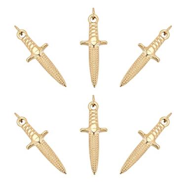 Imagem de UNICRAFTALE 6 pingentes de aço inoxidável 14 K em forma de adaga banhado a ouro real 304 pingentes de metal com furo de 1,4 mm para fazer joias DIY