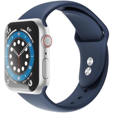 Imagem de Pulseiras de silicone para Apple Watch, pulseiras de silicone ajustáveis Sinjimoru para Apple Watch Series Ultra/8/SE2/7/6/SE/5/4. Pulseira de silicone para Apple Watch tamanho G 38/40/41 mm azul marinho