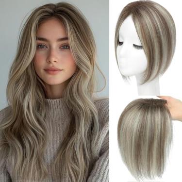 Imagem de SARO-UP Toppers de cabelo para mulheres com base de renda suíça amarrada à mão sem franja 25,4 cm para cabelos ralos (4T6/613#)