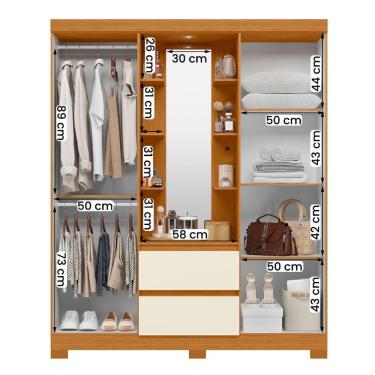 Imagem de Guarda Roupa Olimpia 163cm 4 Portas Espelho LED 2 Gavetas