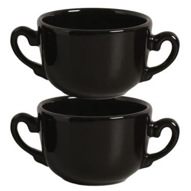 Imagem de Conjunto de 2 Canecas para Sopa e Caldos, Duas Alças, Cerâmica Preta, 700ml