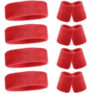 Imagem de Civaner 4 conjuntos de faixas de suor neon anos 80 anos 90 faixas de suor de pulso faixas de algodão tecido felpudo absorvente antiderrapante elástico cabeça absorvente pulso pulseira para homens