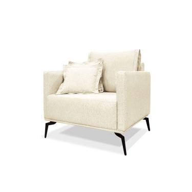 Imagem de Poltrona Decorativa Livorno Linho Com Pés Em Aço SSX Multicoisas Perola