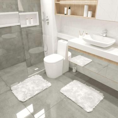 Imagem de Kit Tapete Banheiro Felpudo Peludo Branco 40 X 60 Cm