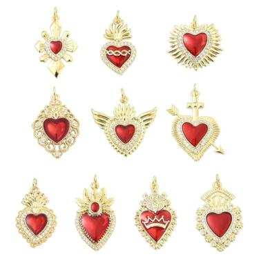 Imagem de UR URLIFEHALL 10 peças, 10 estilos, berloques de coração de zircônia cúbica, banhado a ouro 18 K, para pulseira, colar, joias, artesanato, suprimentos