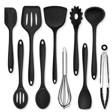 Imagem de TeamFar Utensílios de cozinha de cozinha, conjunto de 10 utensílios de cozinha de silicone, 230 °C, resistente ao calor, conjunto de utensílios de cozinha com espátula, espátula, colheres, concha de