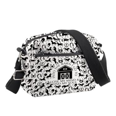 Imagem de BDPWSS Horse Racing Gift And Into The Barn I Go To Lose My Mind And Find My Soul Horse Riding Bolsa transversal para amantes de cavalos, Find Soul Cb
