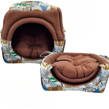 Imagem de Cama Caminha Túnel Toca iglu pet 2 em 1 Cachorro Gato Tamanhos M G GG(Marrom Branco,M 40x40)