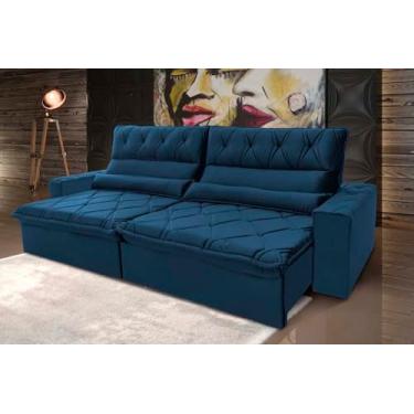 Imagem de Sofá Retrátil Reclinável França 2.50m Suede Velut Azul Marinho Molas no Assento - King House