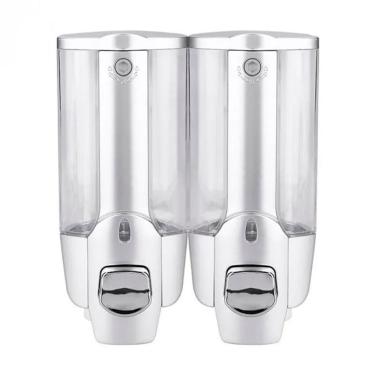Imagem de Dispenser Duplo Sabonete Liquido Alcool Gel Shampoo Condicionador Hotel Banheiro Shopping