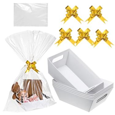 Imagem de Conjunto de 5 cestas para presentes, cestas vazias para presentes, cestas de presente kraft, vazias, pequenas, com sacos de presente e fitas para avanço na carreira, aniversário de idosos, formatura