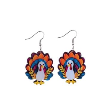 Imagem de Todu Brincos de Ação de Graças Peru Pendentes para Mulheres Brilhantes Lantejoulas Botas Galinha Galinha Folha de Bordo Acrílico Gota de Ação de Graças Joias Outono Outono Outono, Zinco Acrílico, Sem