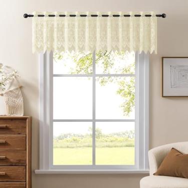 Imagem de Saia de cozinha para janela Vintage Country Cottage Crochet Boho Valance Cortina para decoração de café Ilhó de filtragem de luz boêmia rústica curta cortina creme para divisor de quarto 1 painel