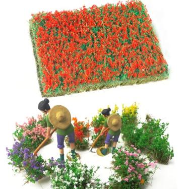 Imagem de Warmtree Aglomerado de flores de tufos de grama rasgados à mão para cenários em miniatura, aplicável à escala N & HO para layouts de trem, suprimentos de diorama e modelos arquitetônicos (vermelho)