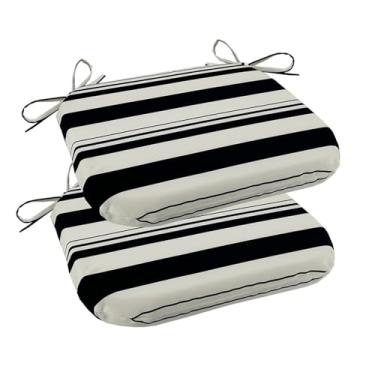 Imagem de 2-Pack U-Shaped Outdoor Chair Pads, Fade Resistant Water Repellent Patio Seat Cushions for Patio Furniture Garden Yard Lawn(White stripes)