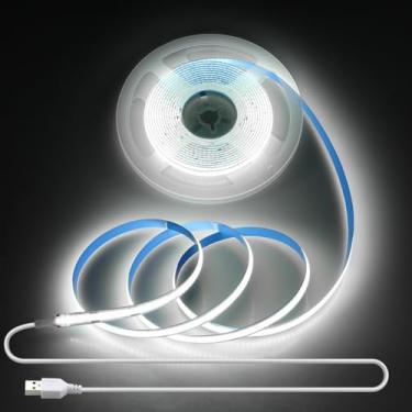 Imagem de Aclorol Fita LED COB 5V 3M USB Cool White 6000K Flexível LED TV Backlights com cabo USB de 1 m de alta densidade e brilhante para cozinha embaixo de armários espelho guarda-roupa escada DIY iluminação