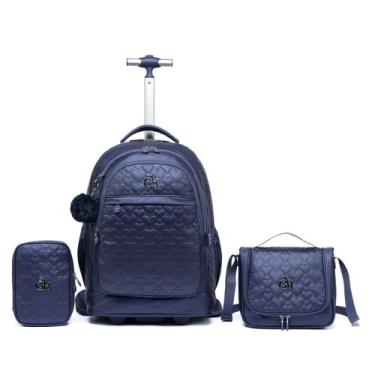 Imagem de Kit Mochila De Rodinhas Guelph Bolsa Juvenil Estilosa Grande Cor Azule