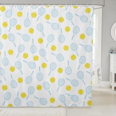 Imagem de Erosebridal Cortina de chuveiro de raquete esportiva infantil 182 x 182 cm para meninos e meninas, acessórios de chuveiro simples para jogos de bola com ganchos, conjuntos de cortina de banheiro à