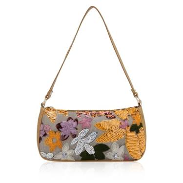 Imagem de Bolsa de ombro floral de lantejoulas para mulheres, vintage, pequena, bolsa de mão nas axilas para festa de casamento casual, Laranja, One Size