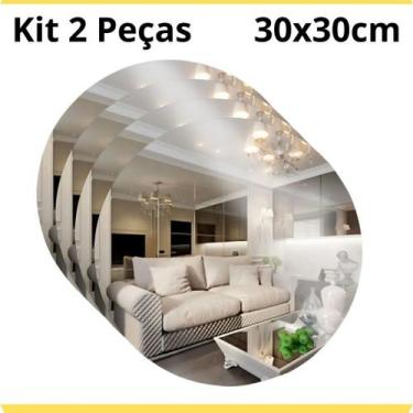 Imagem de Kit 2 Espelhos Adesivo Redondo 30x30cm em Acrílico Flexível com Adesiv