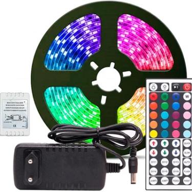 Imagem de Fita LED RGB 5050 Rolo 5 Metros Fonte 12v 3a E Controle Remoto