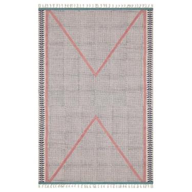 Imagem de Tapetes de área para quarto, 10 x 15 cm, feito à mão, design geométrico, boêmio, azul e rosa, uso interno e externo, tapete de algodão estampado à mão, tapete plano, fácil de lavar, para sala de estar