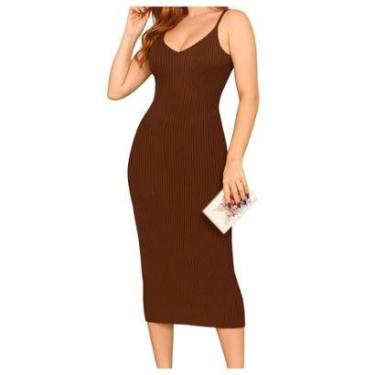 Imagem de Vestido FMF Tricô Modal Midi Feminino Justo Elegante Alças Finas-Feminino