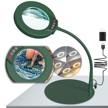 Imagem de Krstlv Lupa de 10 x com luz e suporte, 5 modos de cores, lâmpada de mesa iluminada por LED regulável contínua, lupa flexível de pescoço de ganso com luz para artesanato, passatempo, pintura, trabalho
