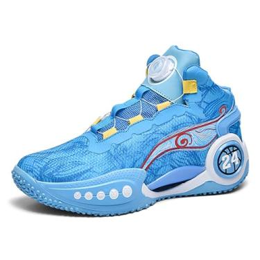 Imagem de Tênis de basquete masculino antiderrapante e resistente ao desgaste, tênis de corrida com design grafite, Azul, 8.5 Women/7.5 Men