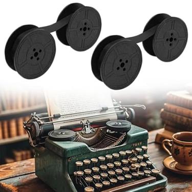 Imagem de 2 pares de fita universal para máquina de escrever - fita de tinta preta para máquina de escrever com abertura central de 0,5 polegadas/5 mm - Pacote de substituição de carretel duplo de fita de