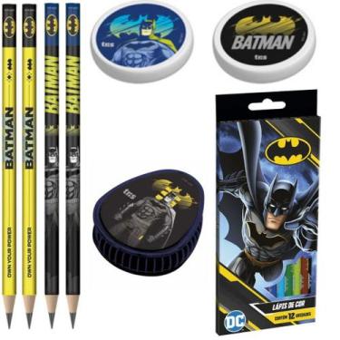 Imagem de Kit Batman com Lapis, Borracha e Apontador Tris, Kit2 Apont. Azul Lapi