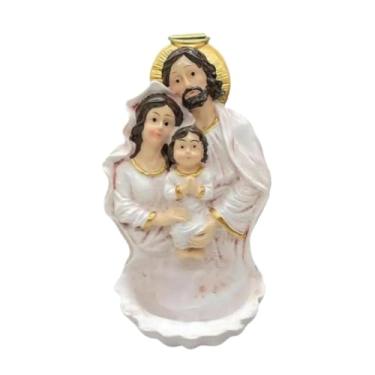 Imagem de oshhni Fonte de água da Sagrada Família, decoração de parede católica, figura de resina, estatueta religiosa pendurada para Natal, batismo em fazenda, Branco