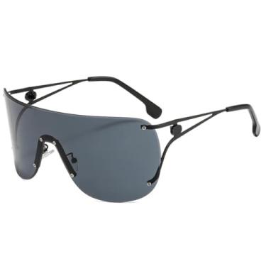 Imagem de Óculos de sol retangulares vintage sem armação para homens e mulheres, moda retrô, luxo, proteção UV400 (preto-preto)