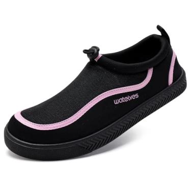 Imagem de WateLves Tênis aquático masculino e feminino de secagem rápida, casual, sem cadarço, com orifícios de drenagem, leve, antiderrapante para esportes aquáticos ao ar livre, Preto/rosa, 6.5 Women/4.5 Men